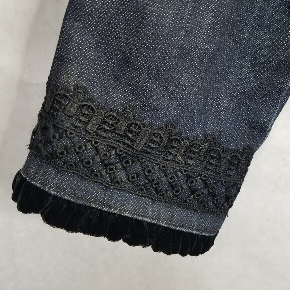 I.N.C. Jean Jacket Women's L Lace Velvet Beaded Button Hook Closure Denim VTG - Picture 3 of 16